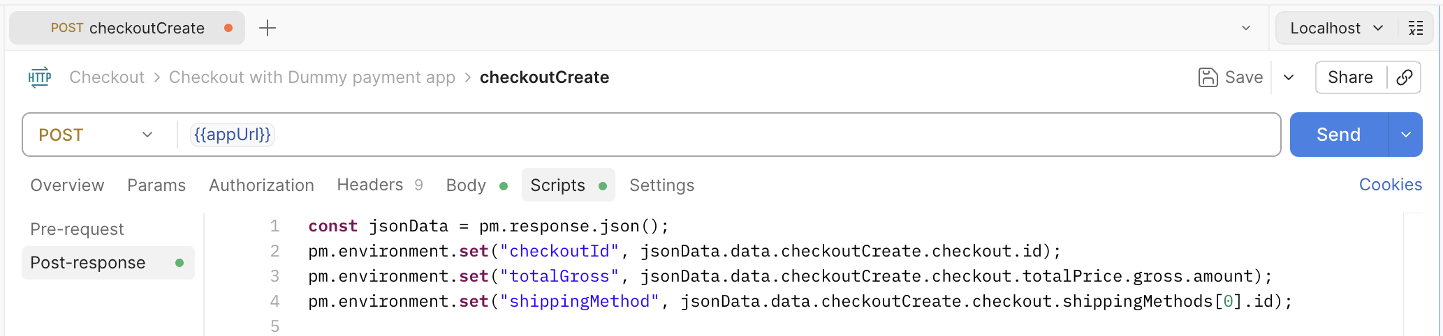 Post-response script extracting data from API response